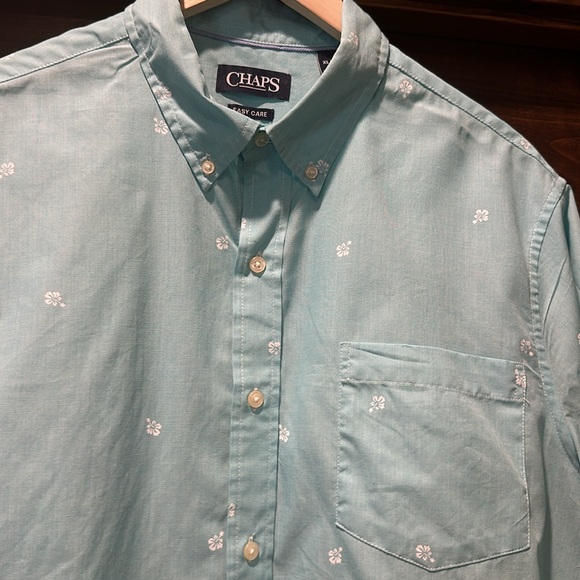 Men’s Chaps Light Blue Floral Polo button up XL - Picture 3 of 4